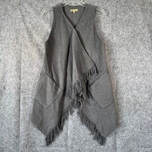 Democracy Fringe Wool Vest Womens Small Boho Asymmetrical Sleeveless Boho Wrap